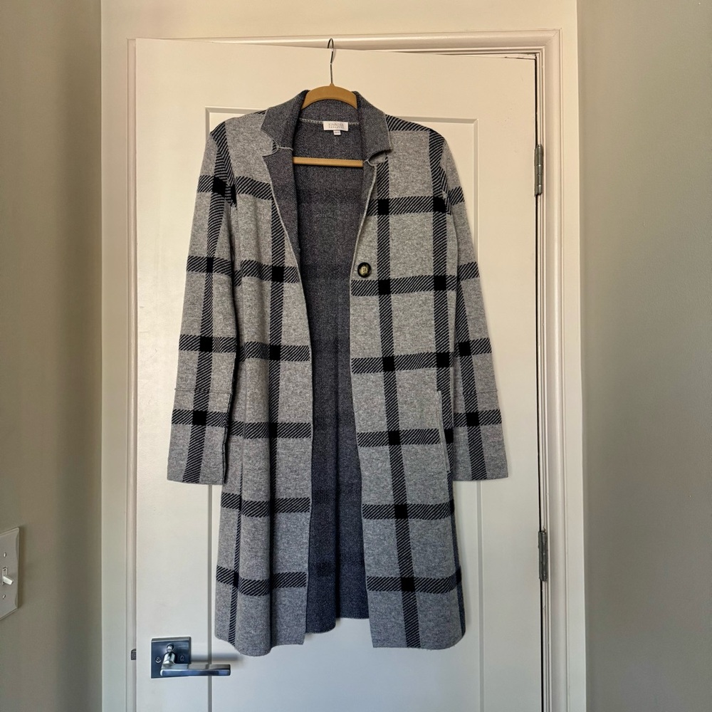 Kinross Cashmere Navy and Grey Long Cardigan
